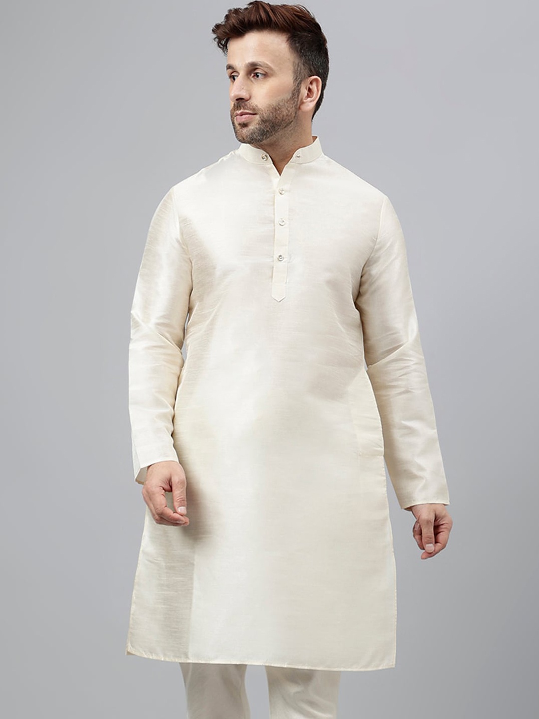 

Vgyaan Band Collar Pastels Straight Kurta, Cream