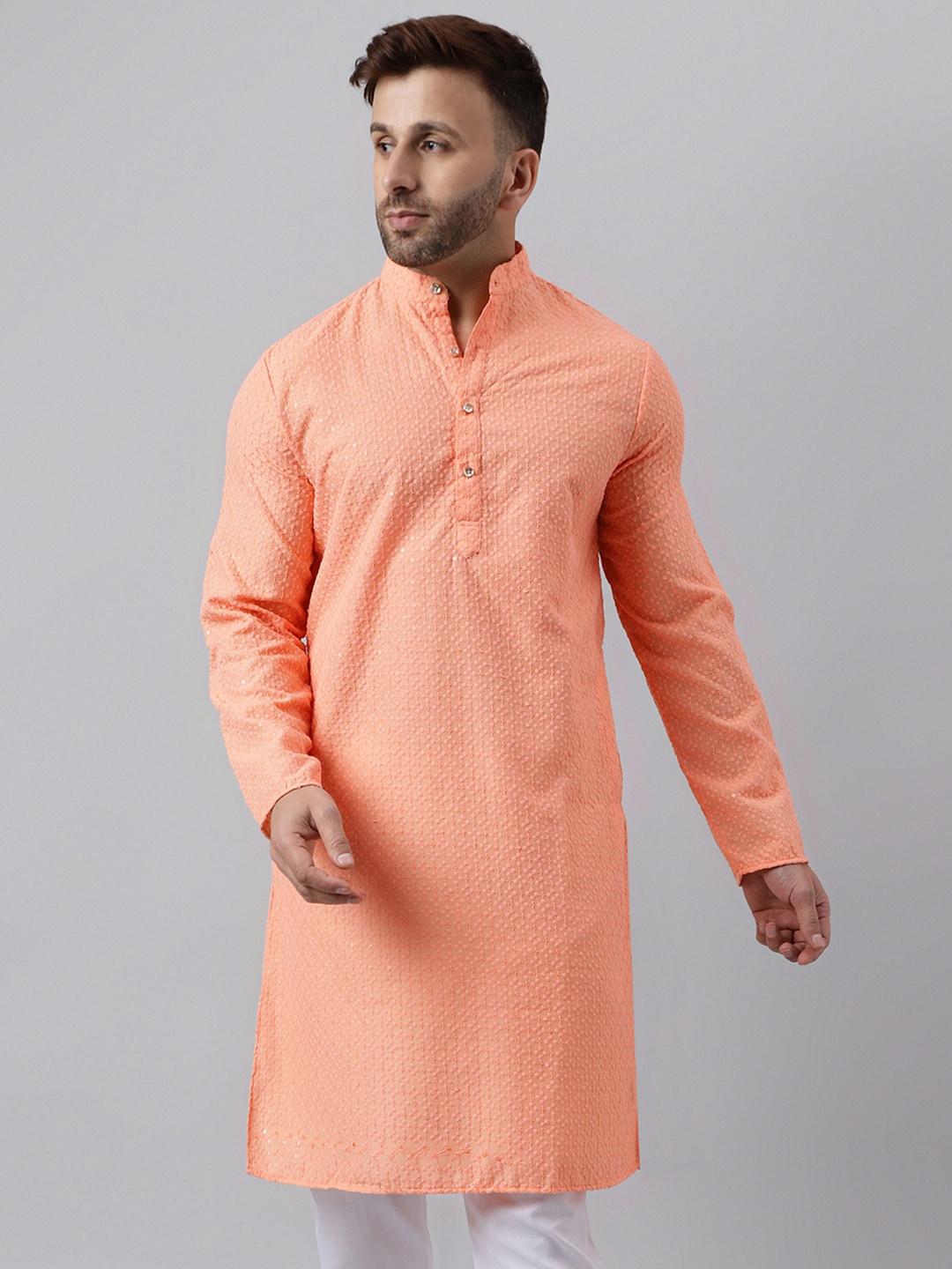 

Vgyaan Mandarin Collar Kurta, Peach