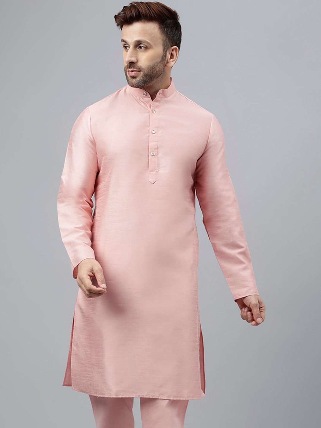 

Vgyaan Band Collar Pastels Straight Kurta, Pink