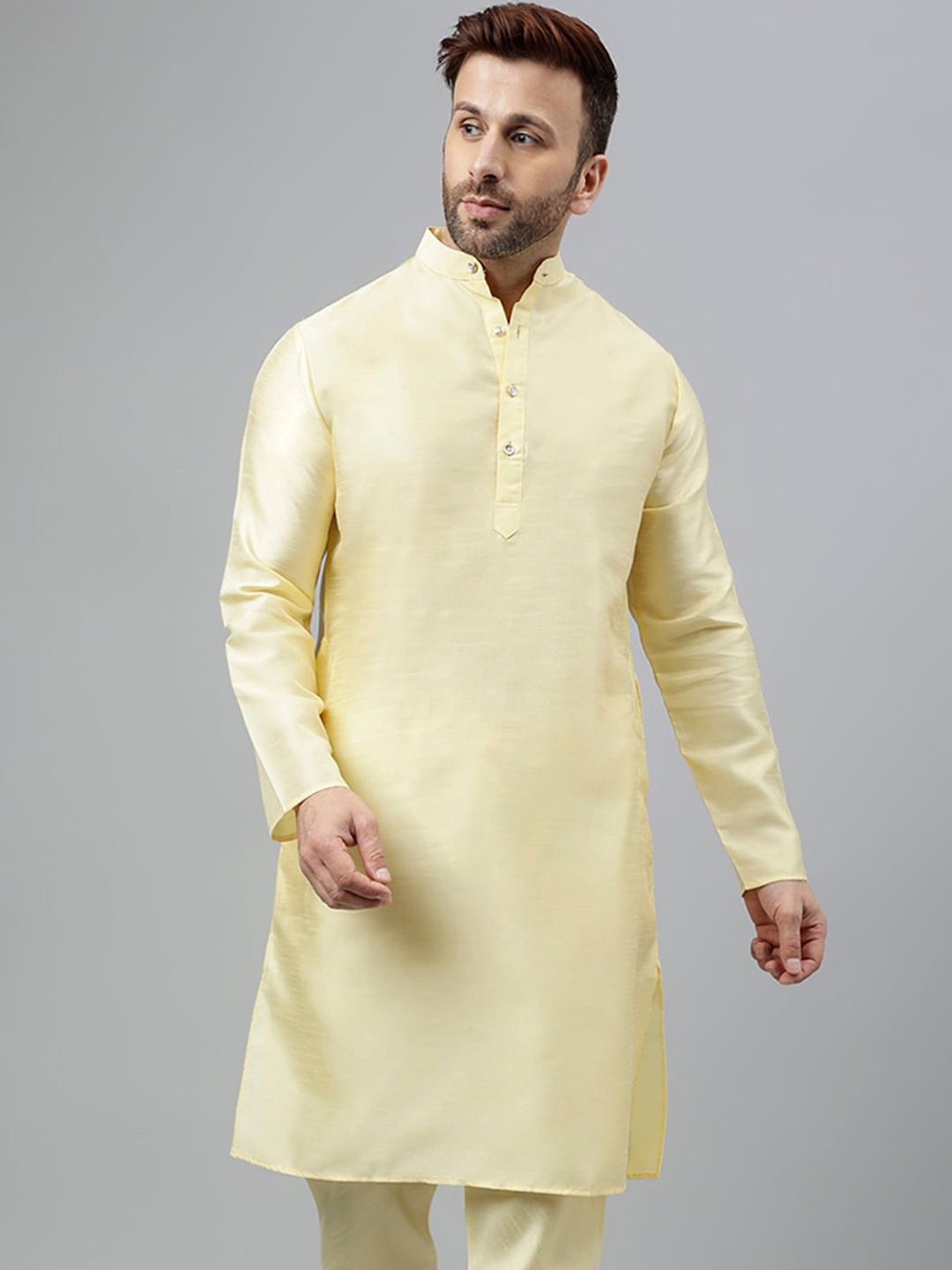 

Vgyaan Band Collar Pastels Straight Kurta, Yellow