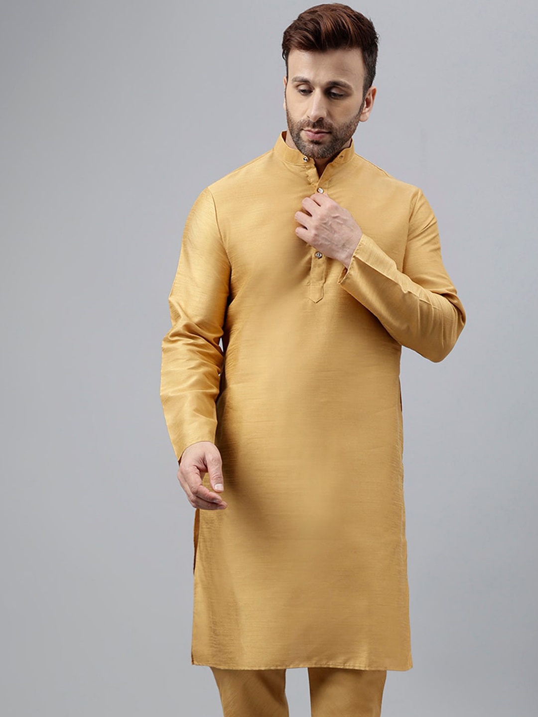 

Vgyaan Band Collar Straight Kurta, Khaki