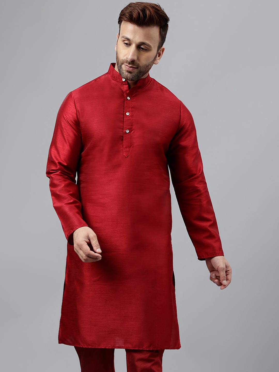 

Vgyaan Band Collar regular Kurta, Maroon