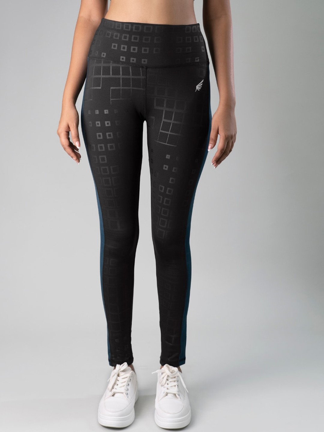 

FLURR Women Printed Antimicrobial Ankle-Length Embossed Sports Tights, Black