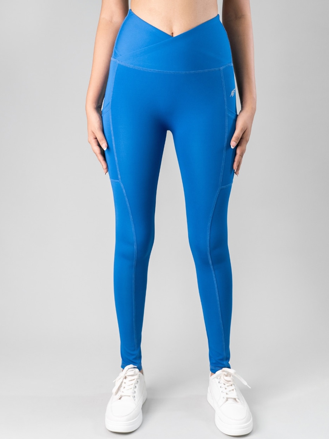 

FLURR Women Antimicrobial Ankle-Length Cross Belt Sports Tights, Blue