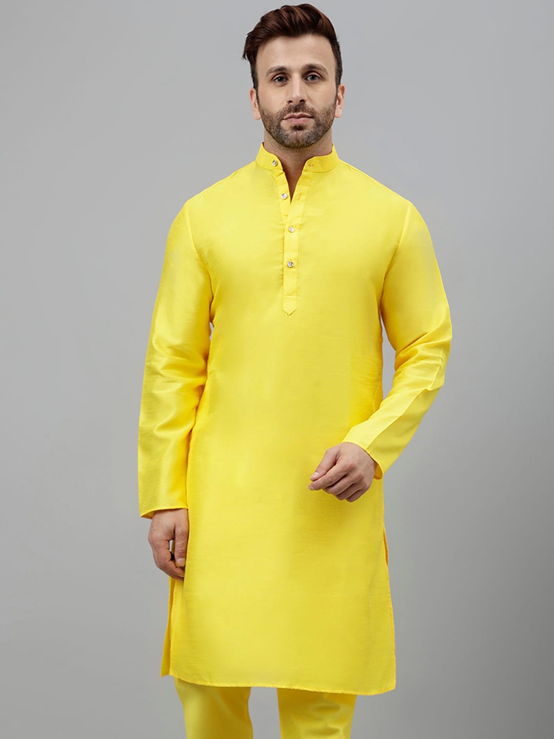 

hangup trend Mandarin Collar Dupion Silk Straight Kurta, Yellow