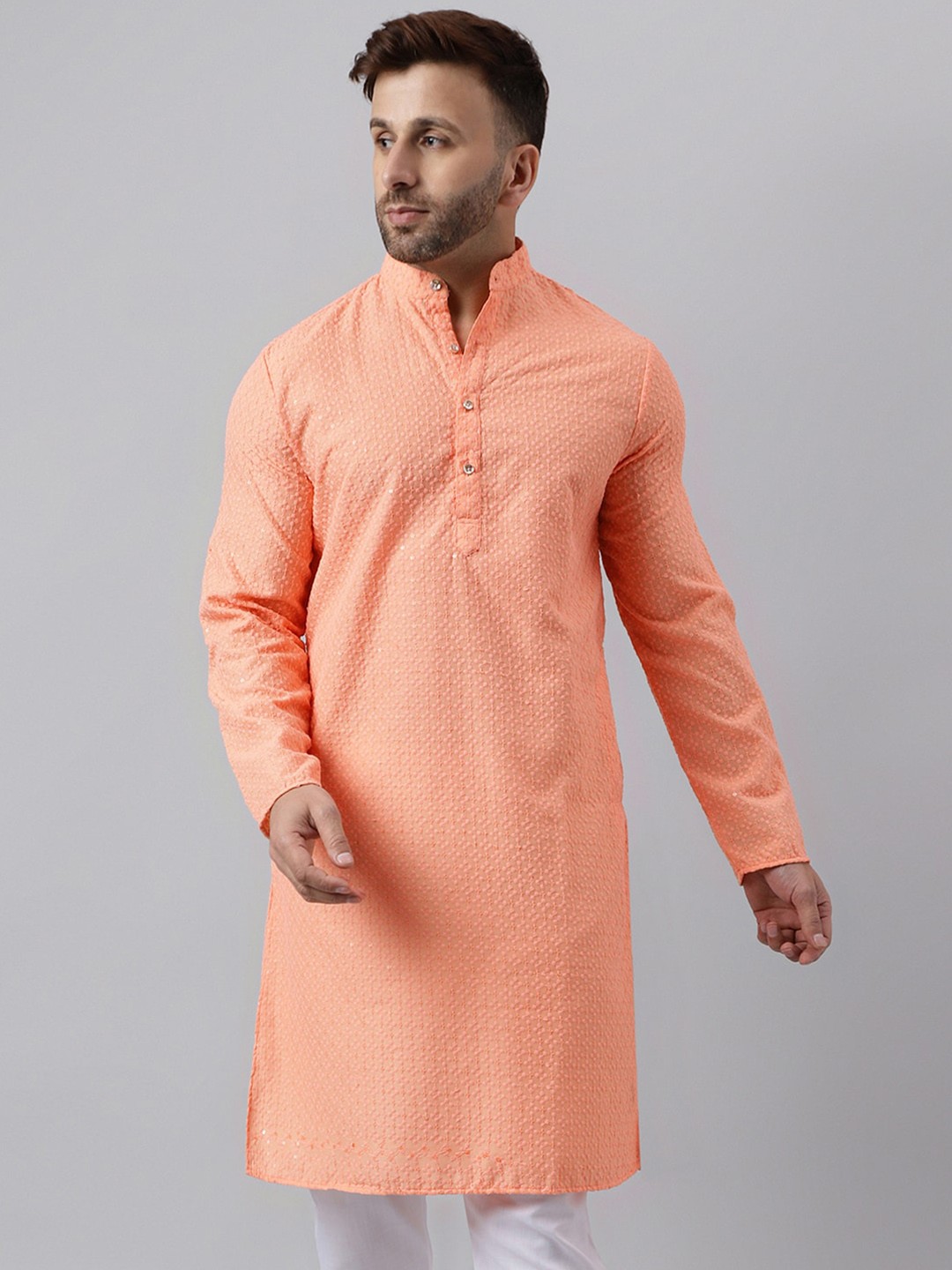 

hangup trend Geometric Embroidered Straight Kurta, Peach