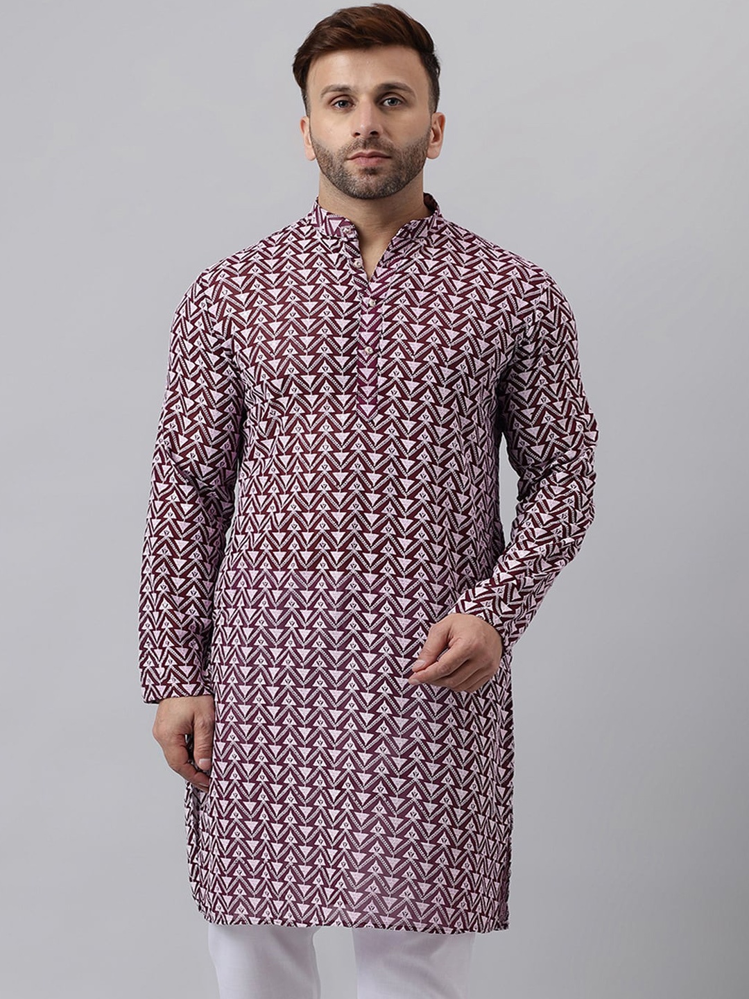 

hangup trend Geometric Embroidered Straight Kurta, Burgundy