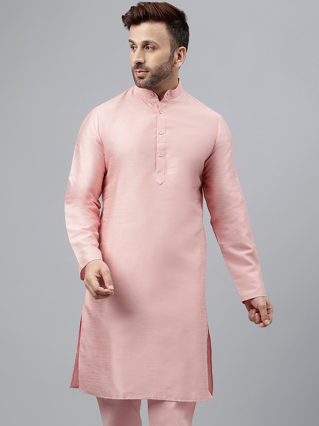 

hangup trend Dupion Silk Mandarin Collar Straight Kurta, Pink