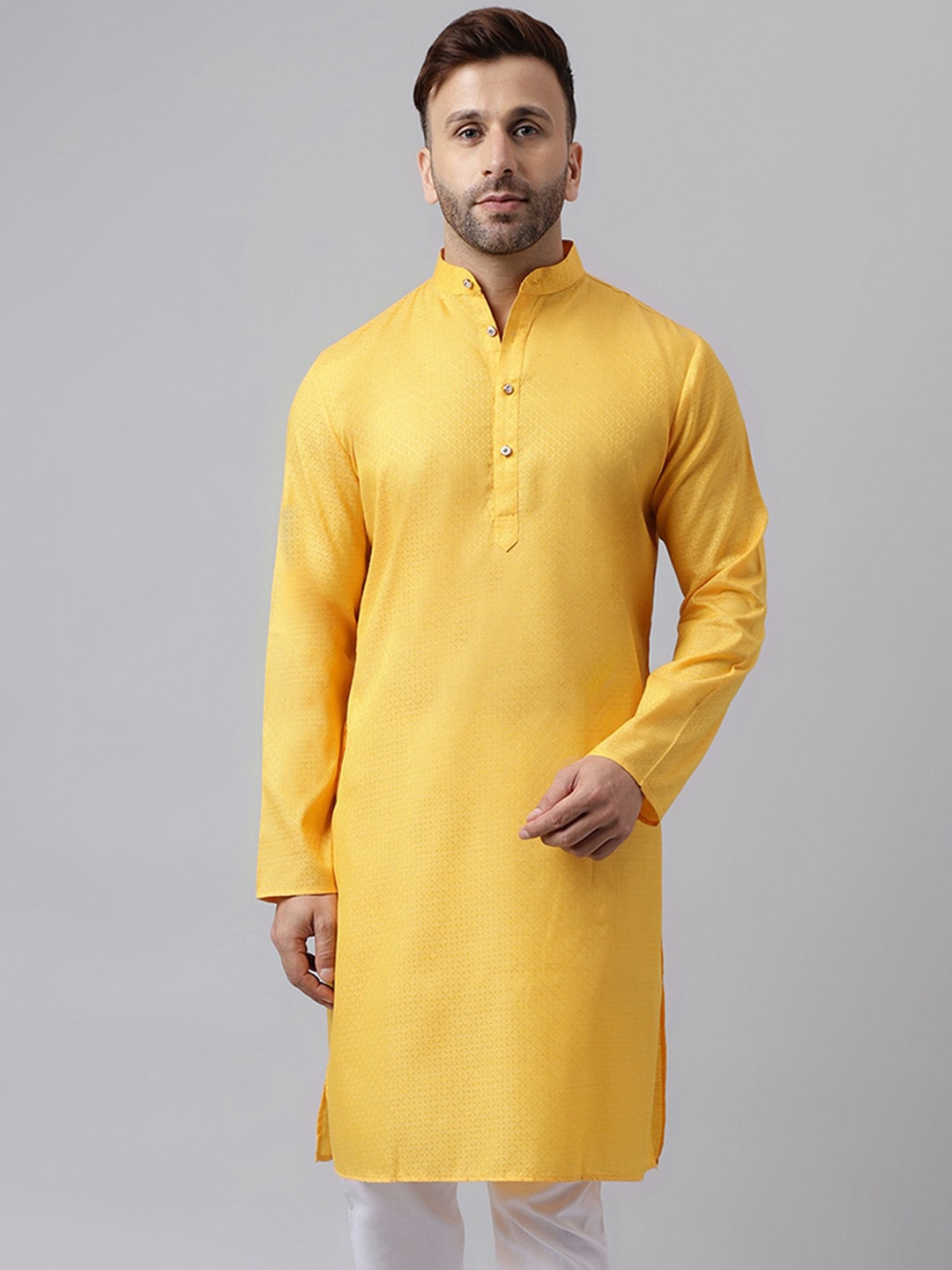 

hangup trend Geometric Printed Jacquard Straight Kurta, Yellow