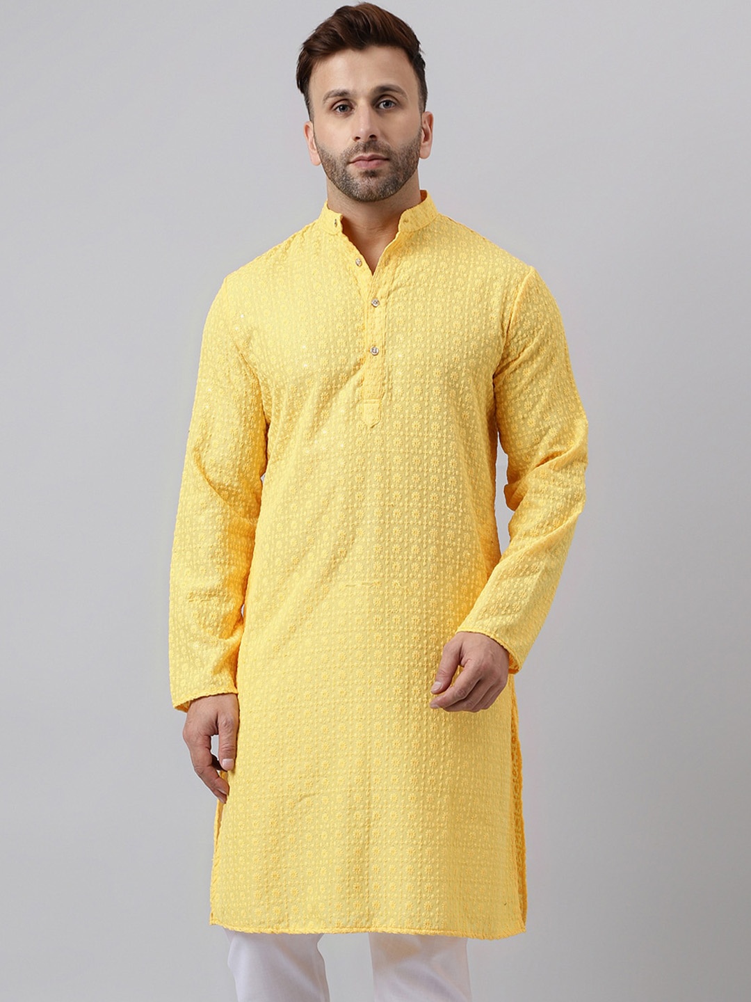 

hangup trend Floral Embroidered Straight Kurta, Yellow