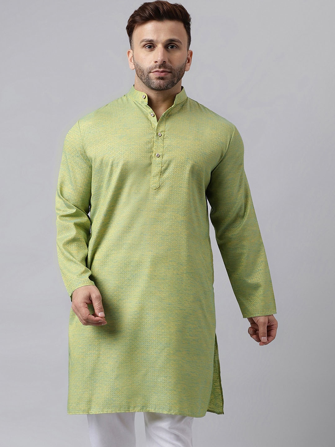 

hangup trend Geometric Woven Design Straight Kurta, Green
