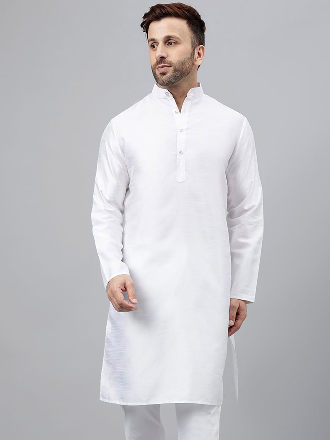 

hangup trend Dupion Silk Mandarin Collar Straight Kurta, White