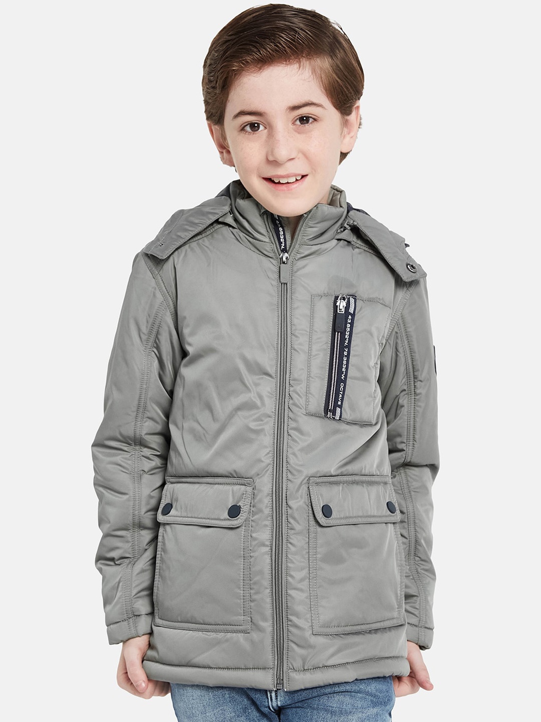 

Octave Boys Hooded Long Sleeves Longline Padded Jacket, Grey