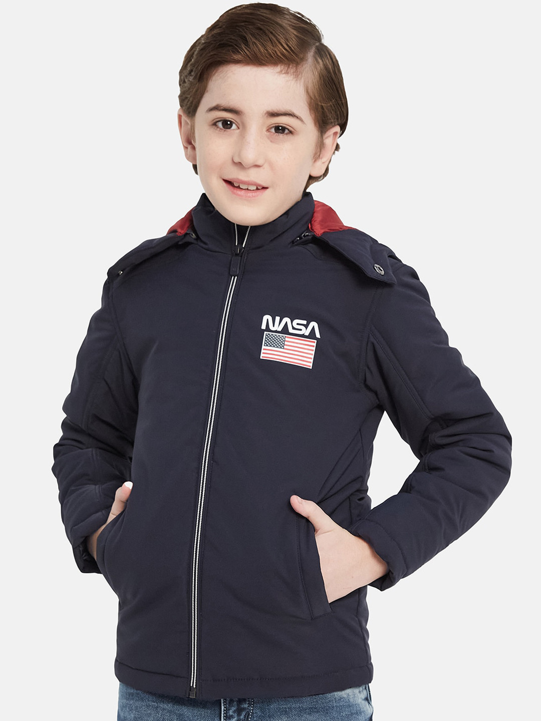 

Octave Boys NASA Printed Hooded Sporty Jacket, Navy blue