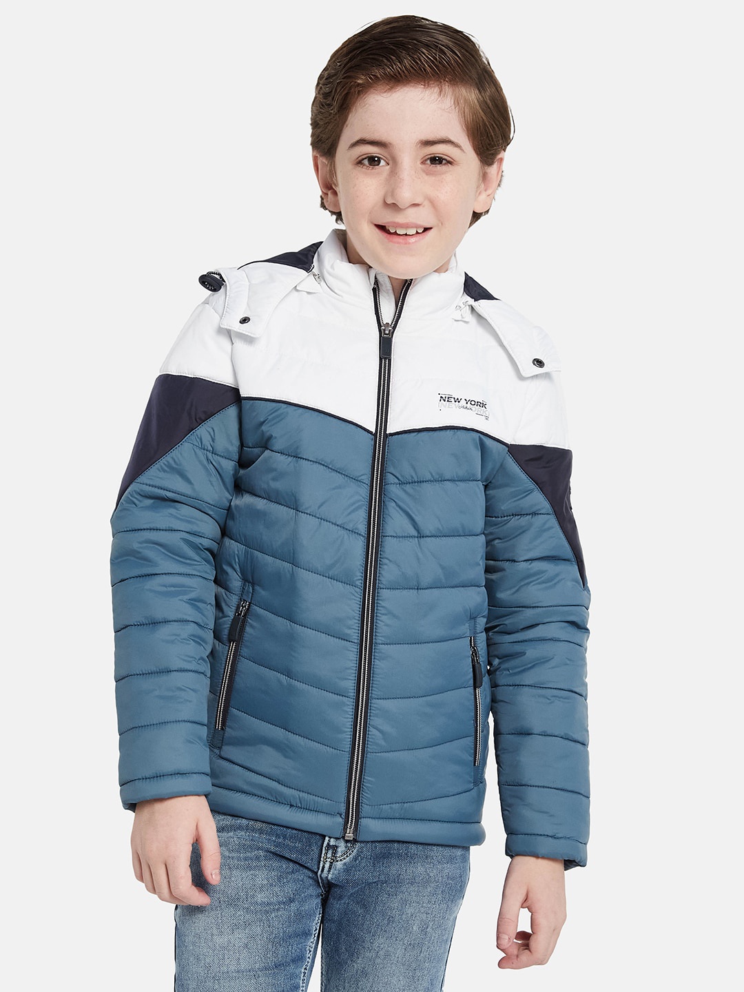 

Octave Boys Colourblocked Hooded Puffer Jacket, Blue