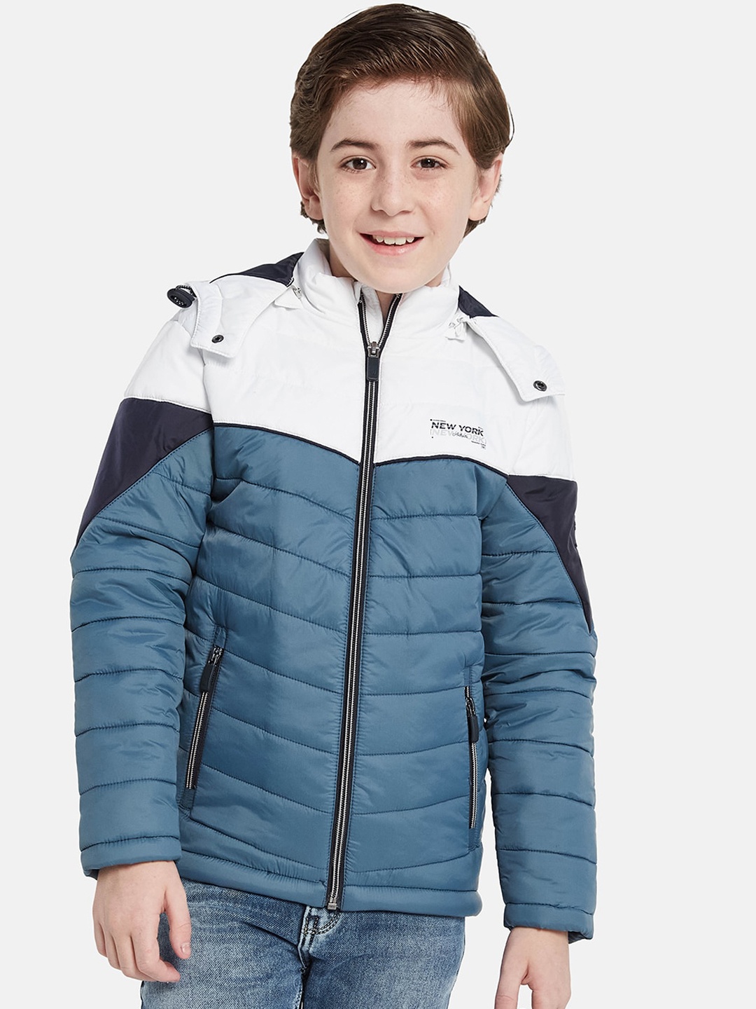 

Octave Boys Hooded Colourblocked Puffer Jacket, Blue