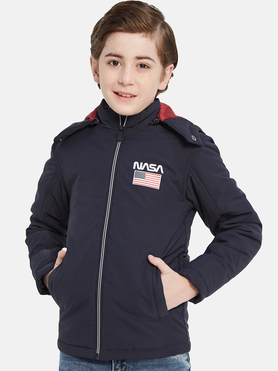 

Octave Boys NASA Printed Hooded Sporty Jacket, Navy blue
