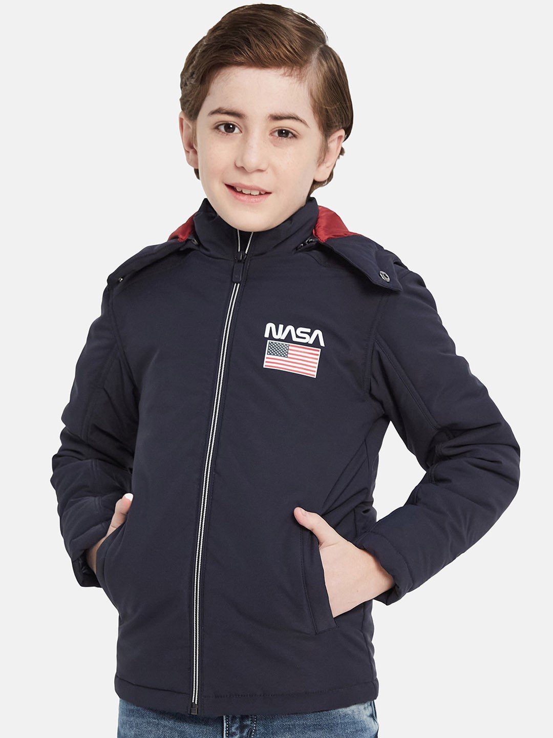 

Octave Boys Hooded Long Sleeves Sporty Jacket, Navy blue