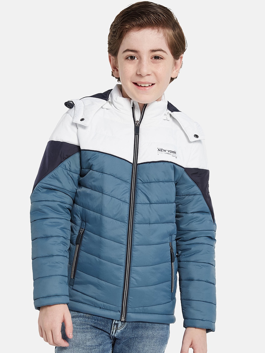 

Octave Boys Hooded Colourblocked Puffer Jacket, Blue
