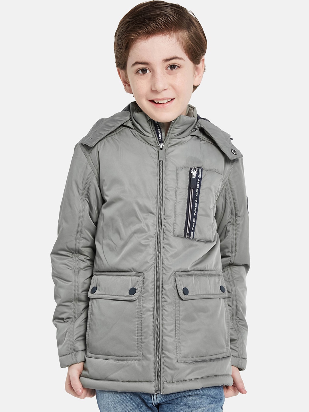 

Octave Boys Hooded Long Sleeves Longline Padded Jacket, Grey