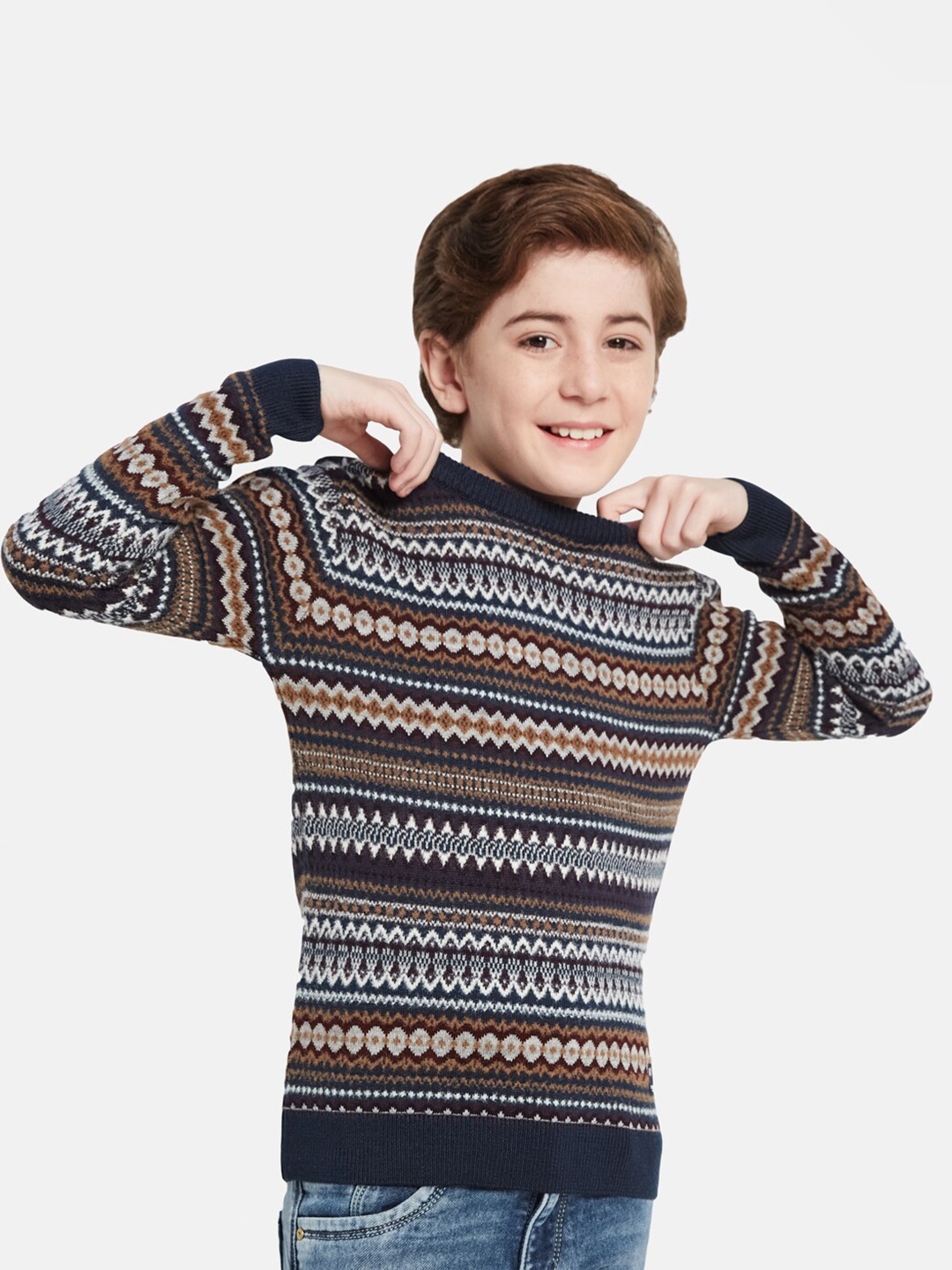 

Octave Boys Self Design Pullover Sweater, Navy blue