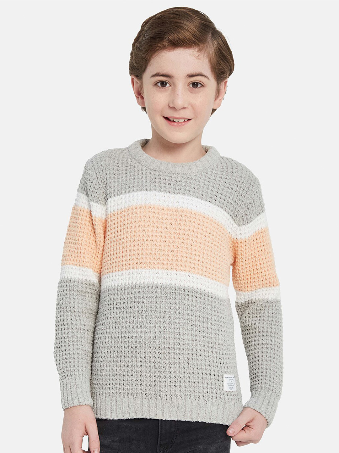 

Octave Boys Self Design Pullover Sweater, Grey