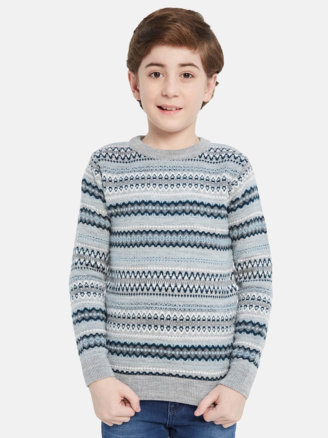 

Octave Boys Self Design Pullover Sweater, Grey