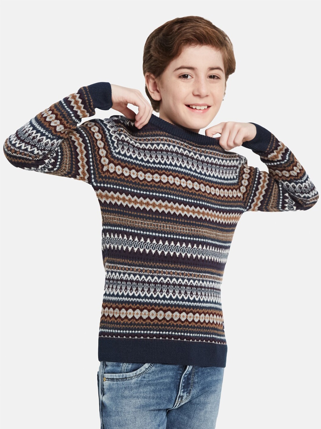 

Octave Boys Self Design Pullover Sweater, Navy blue