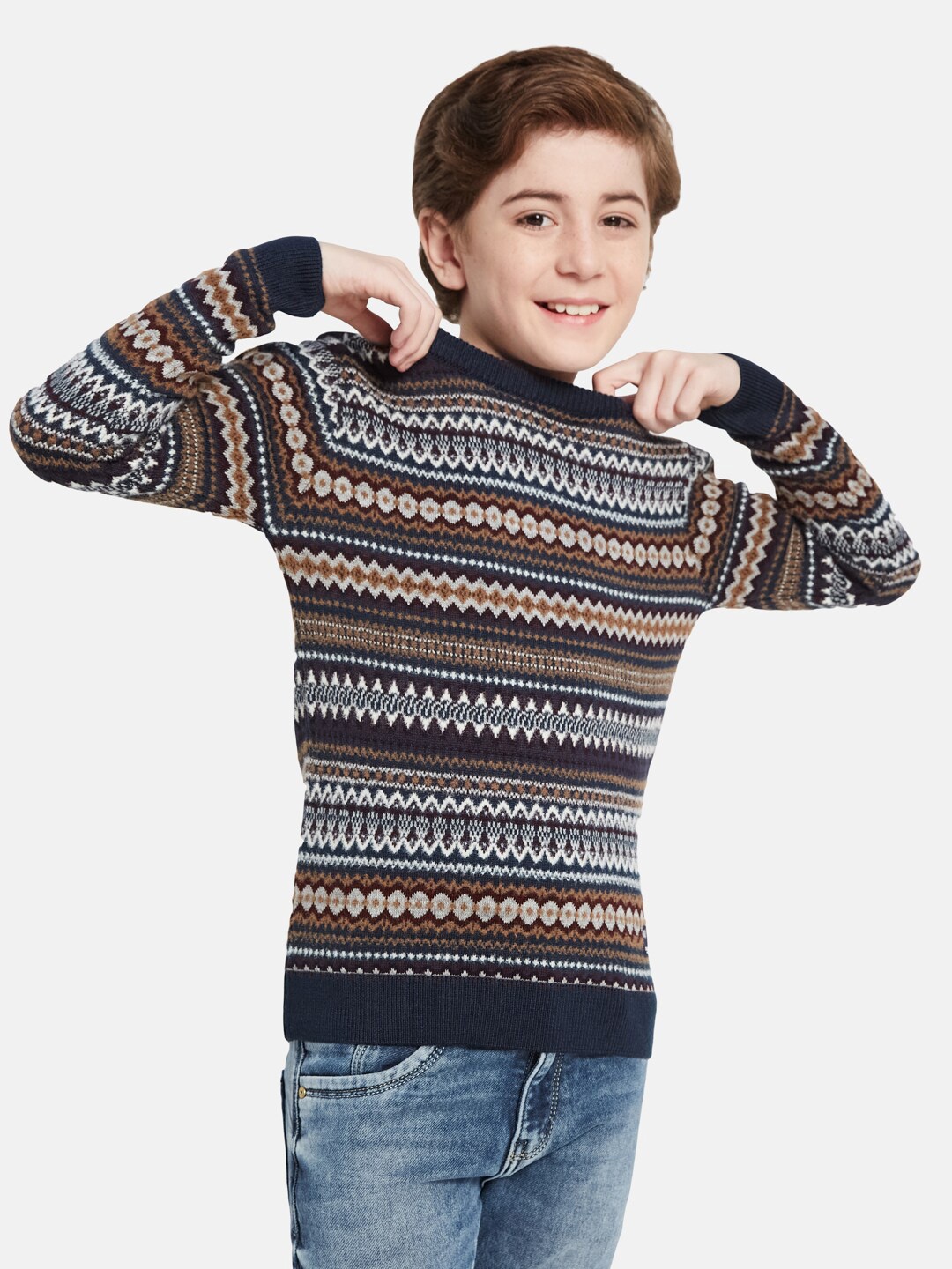 

Octave Boys Self Design Pullover Sweater, Navy blue