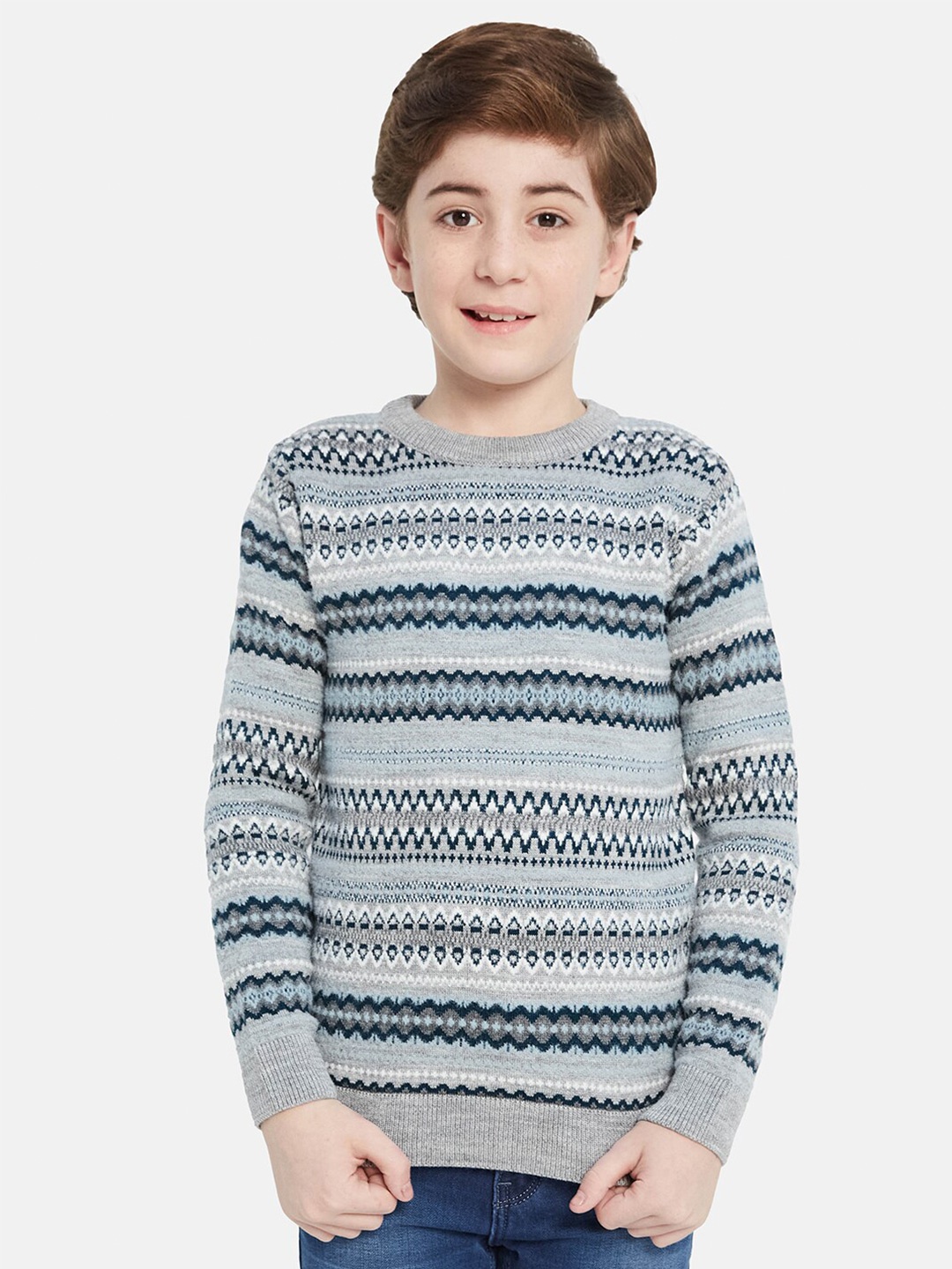 

Octave Boys Striped Cotton Pullover Sweaters, Grey