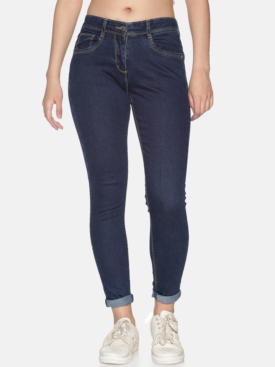 

TWIN BIRDS Women Skinny Fit Mid-Rise Clean Look Jeans, Navy blue