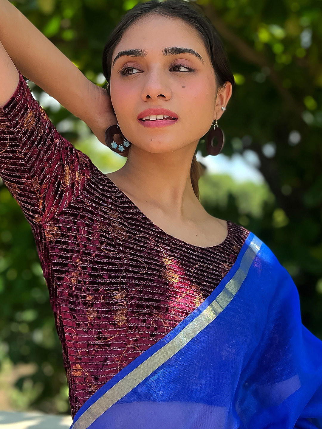 

Bindigasm's Advi Woven Design Stretchable Velvet Saree Blouse, Purple