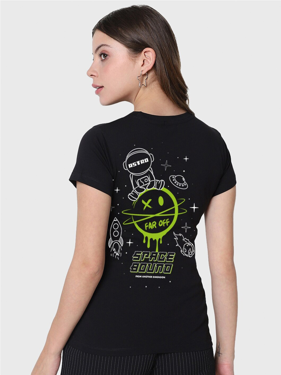 

Bewakoof Space Bound Graphic Printed Cotton T-shirt, Black