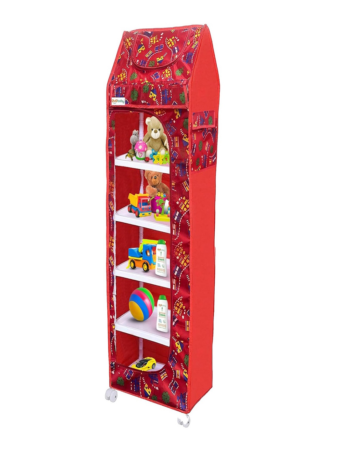 

OyO Baby Red Printed 6 Shelves Foldable & Unbreakable Organiser