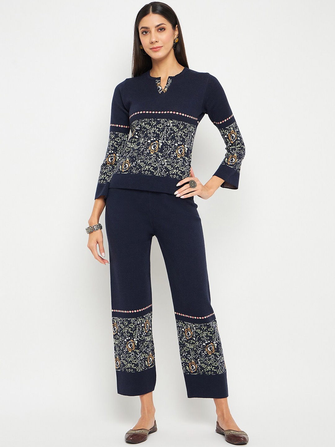 

Zigo Self Design Top With Trousers, Navy blue