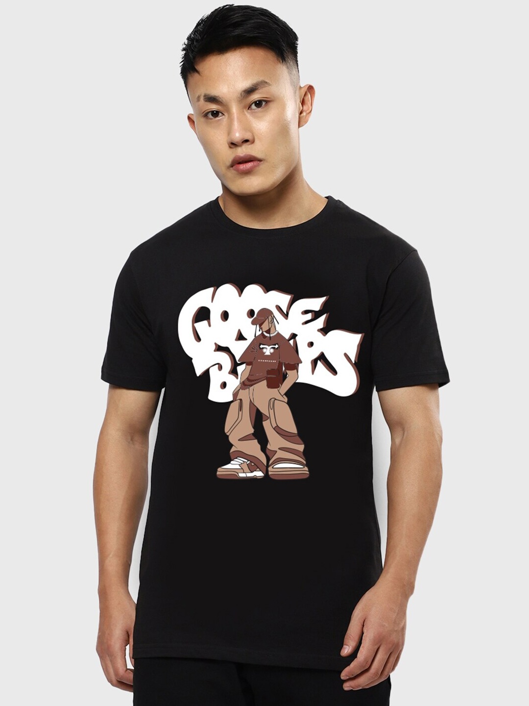 

Bewakoof Goosebumps Graphic Printed Cotton T-shirt, Black