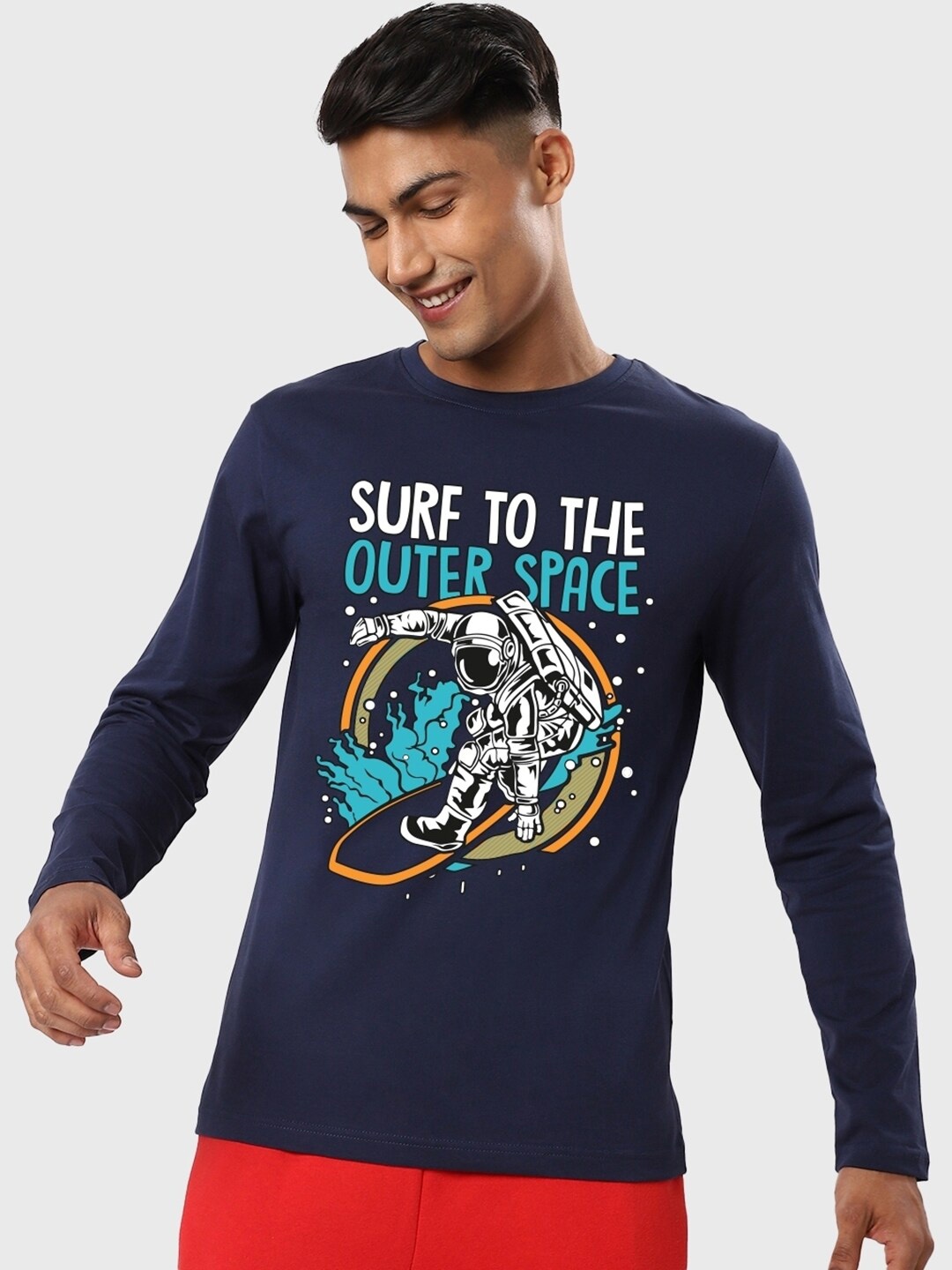 

Bewakoof Outer Space Graphic Printed Cotton T-shirt, Navy blue