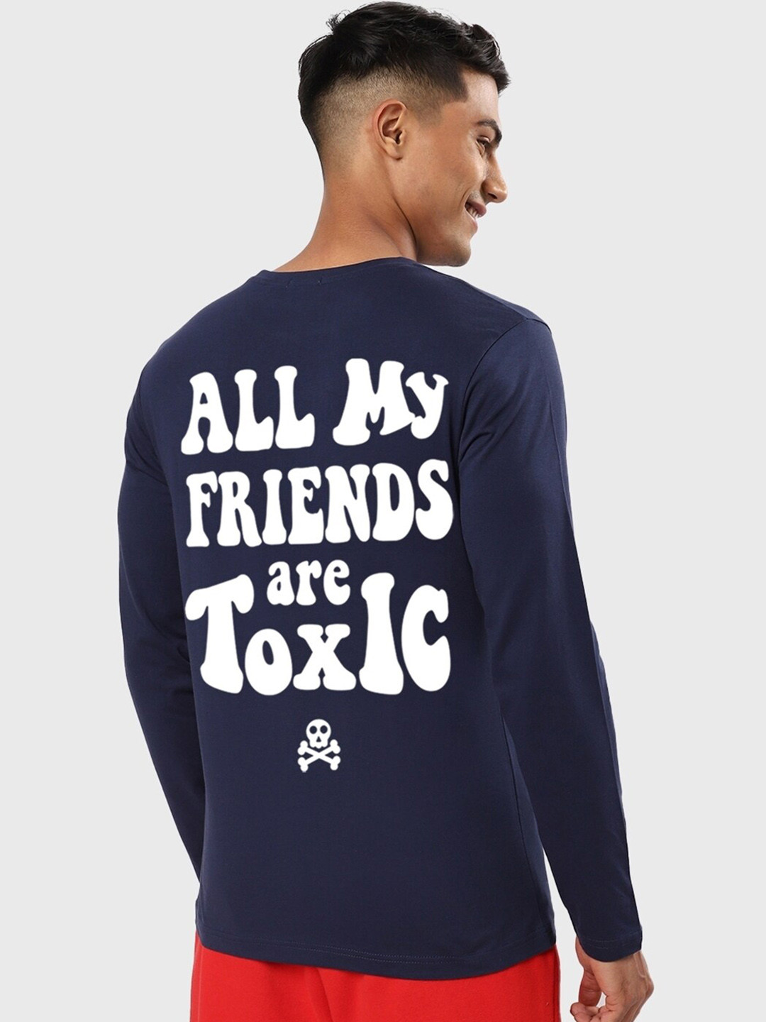 

Bewakoof Toxic Typography Printed Cotton T-shirt, Navy blue