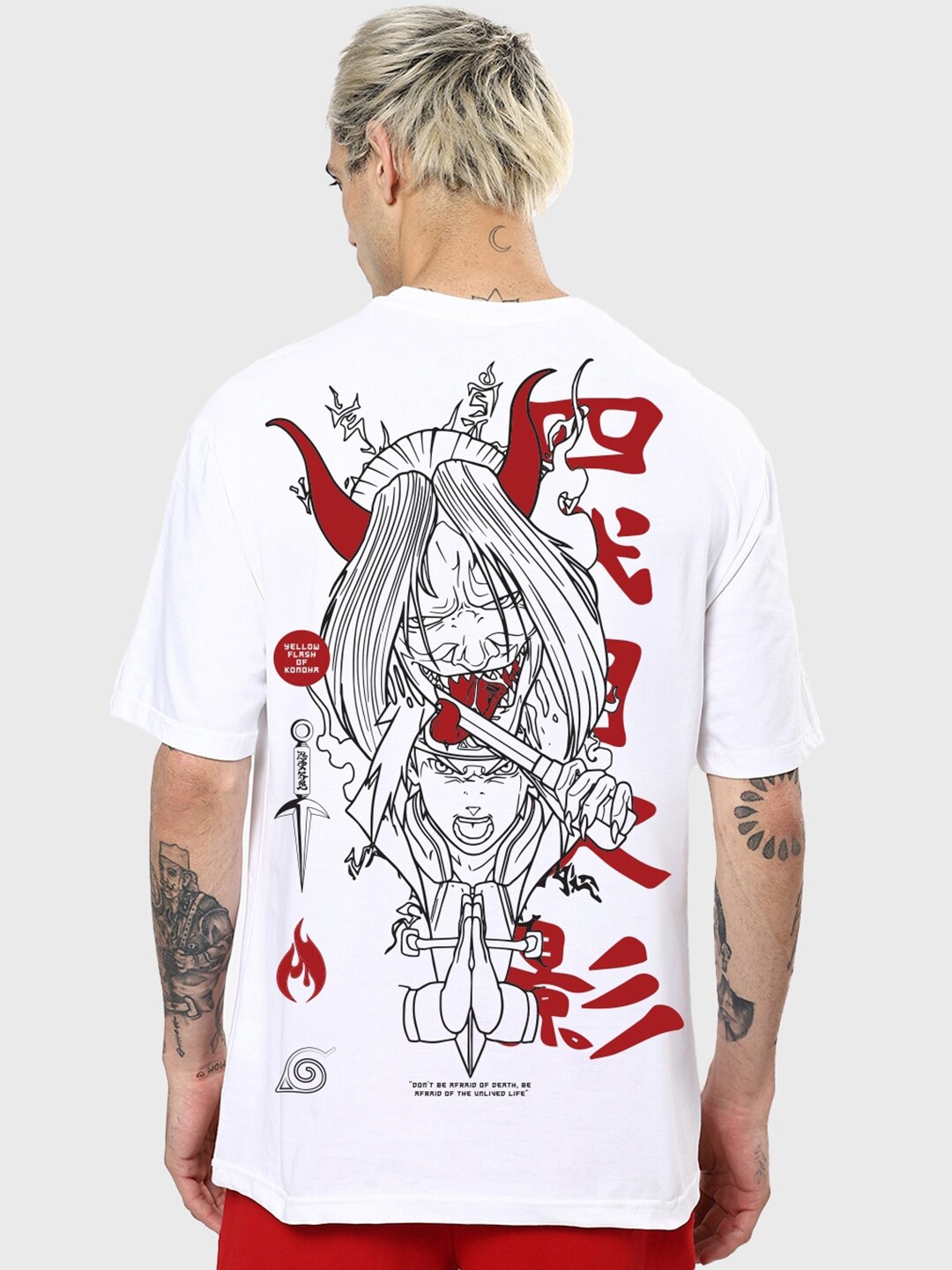 

Bewakoof Naruto Printed Drop-Shoulder Sleeves Oversized Cotton T-shirt, White