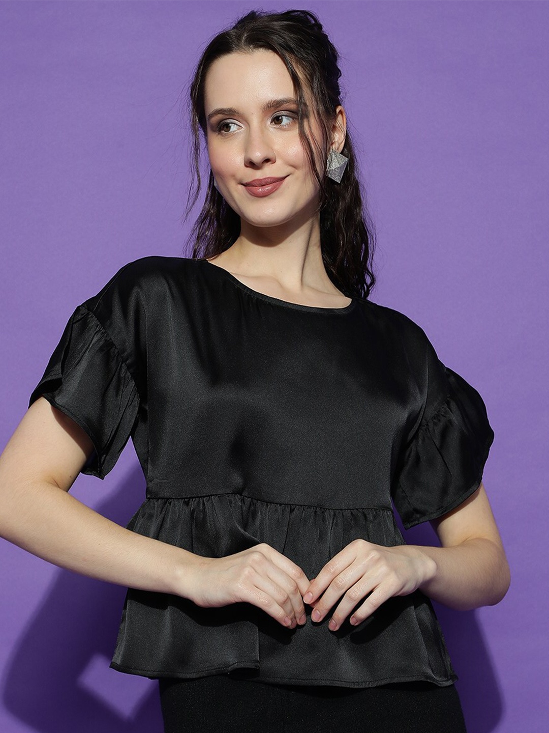 

Stylecast X Kotty Ruffles Satin A Line Top, Black