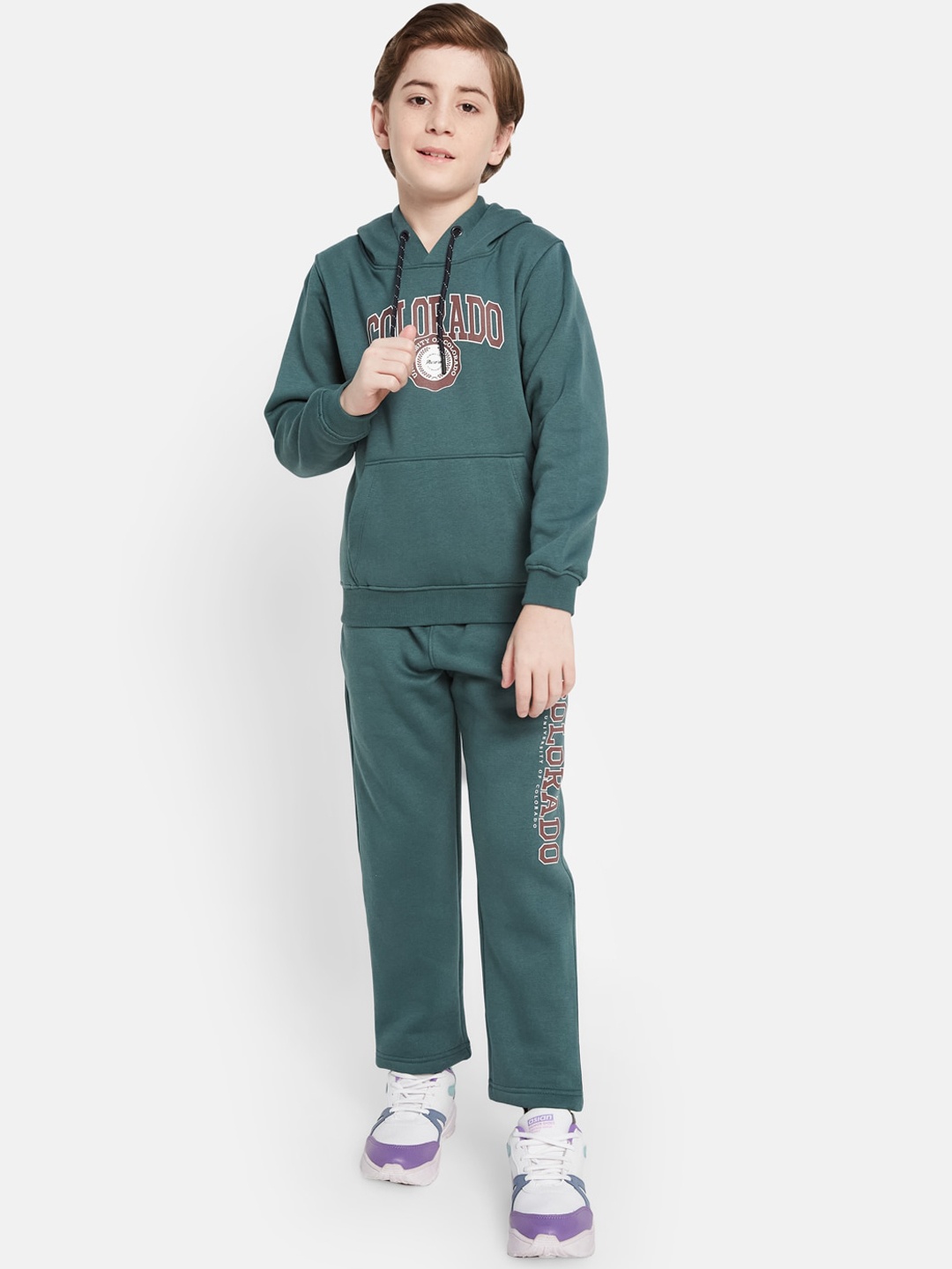 

Octave Boys Typography Printed Fleece Hooded Tracksuits, Olive