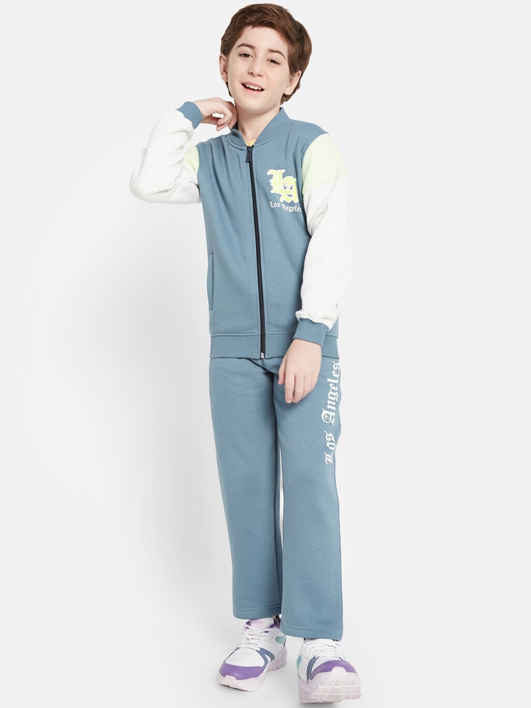 

Octave Boys Typography Printed Mock Collar Fleece Sports Tracksuit, Blue