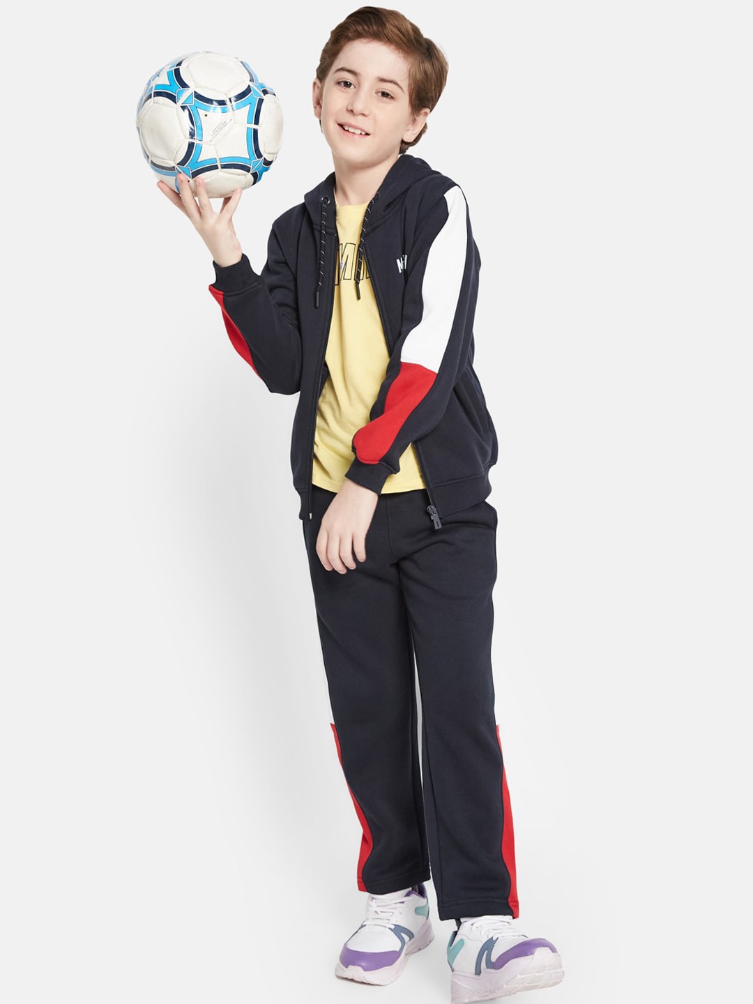 

Octave Boys Typography Printed Hooded Sports Tracksuit, Navy blue