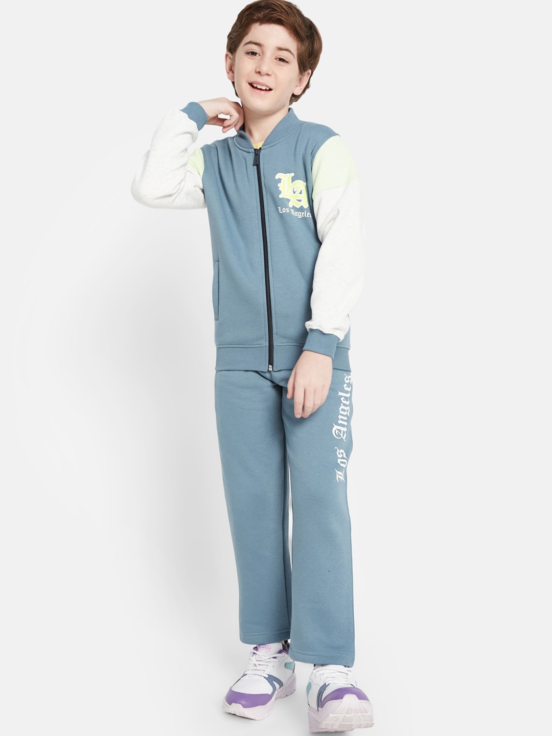 

Octave Boys Typography Printed Mock Collar Fleece Sports Tracksuit, Blue