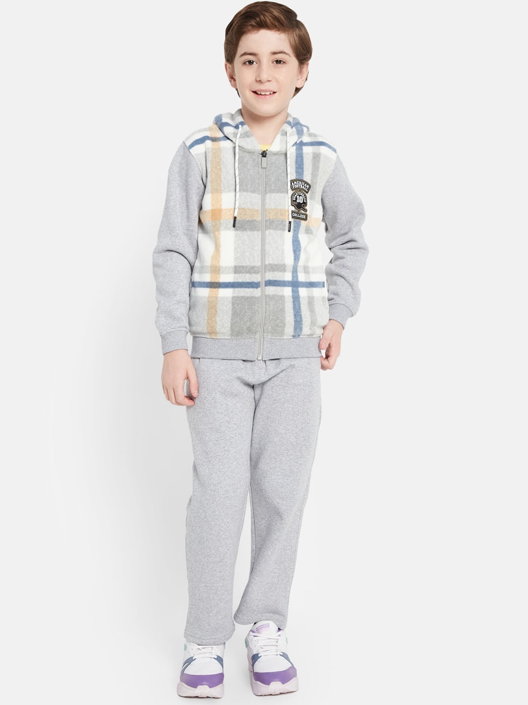 

Octave Boys Checked Hooded Fleece Sports Tracksuit, Grey