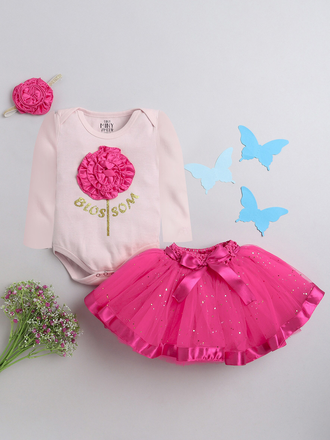 

TINY MINY ME Infant Girls Embellished Top With Skirt, Pink