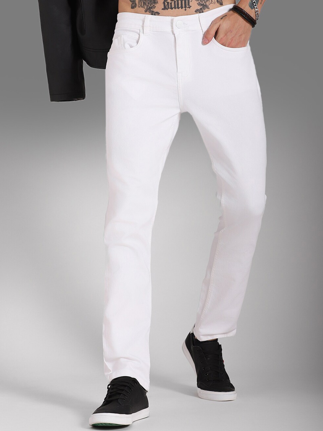 

High Star Men Slim Fit Mid-Rise Clean Look Stretchable Jeans, White