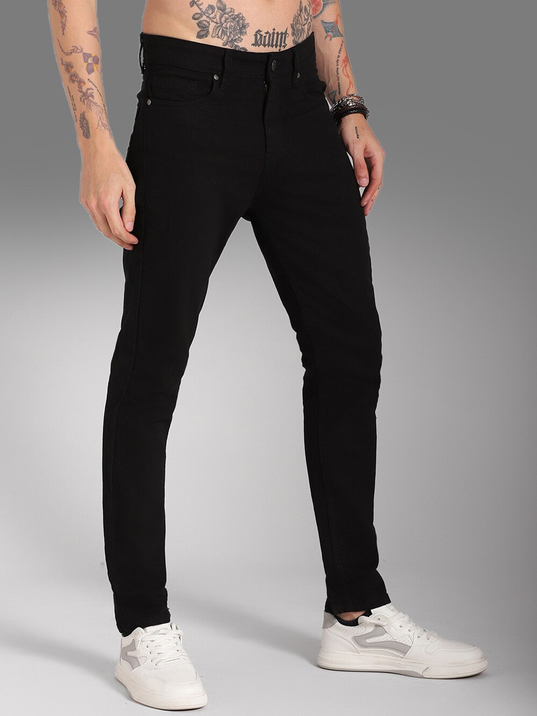 

High Star Men Slim Fit Mid-Rise Clean Look Stretchable Jeans, Black