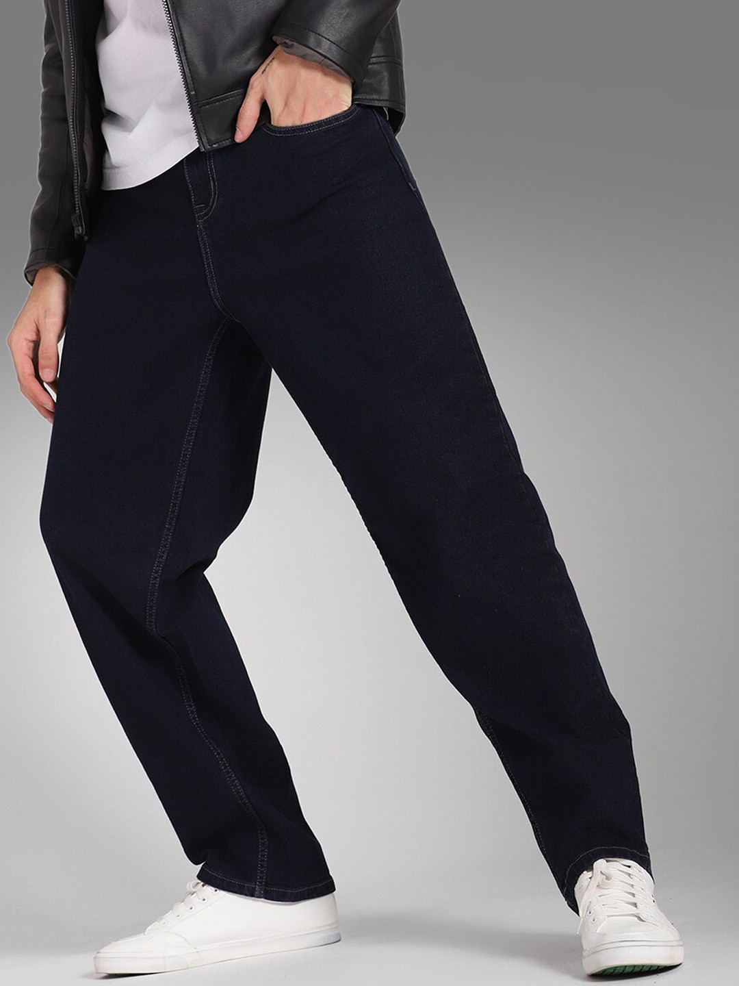 

High Star Men Relaxed Fit Mid-Rise Clean Look Stretchable Jeans, Blue