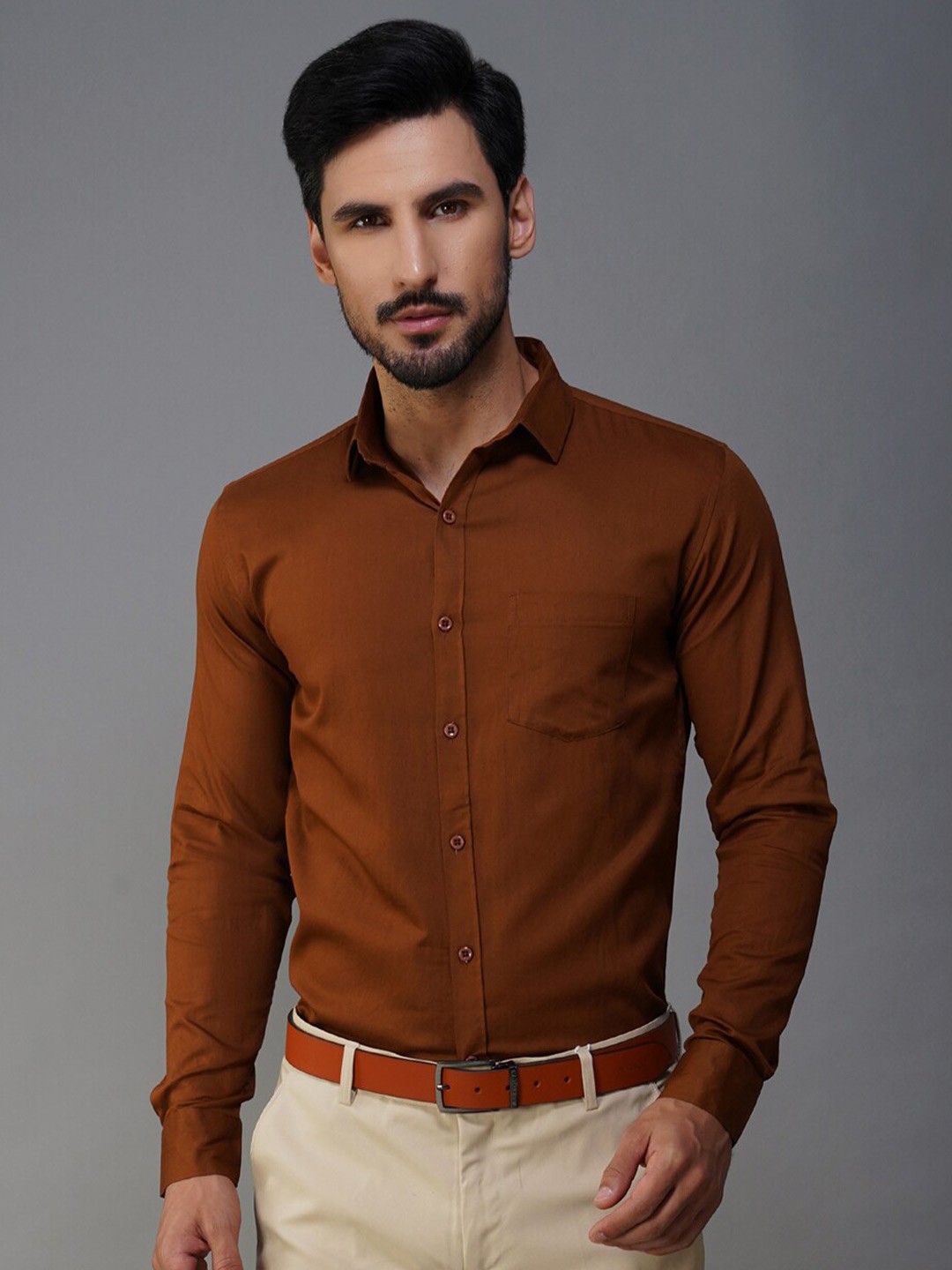 

Urban Scissors India Slim Fit Pure Cotton Formal Shirt, Brown